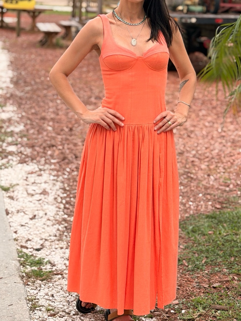 Sleeveless Coral linen Maxi Dress BYNV